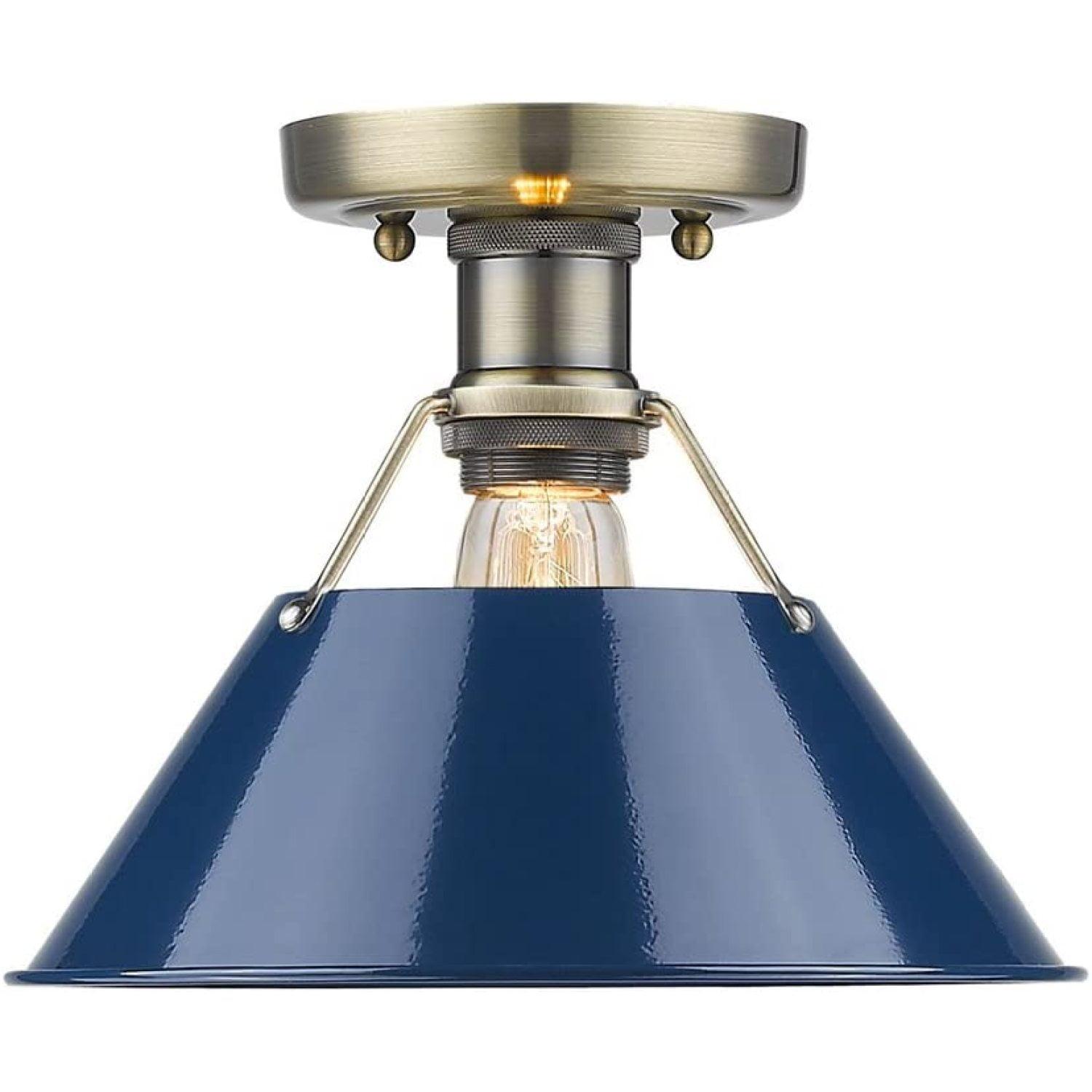 Orwell Aged Brass and Navy Blue Glass Flush Mount Light