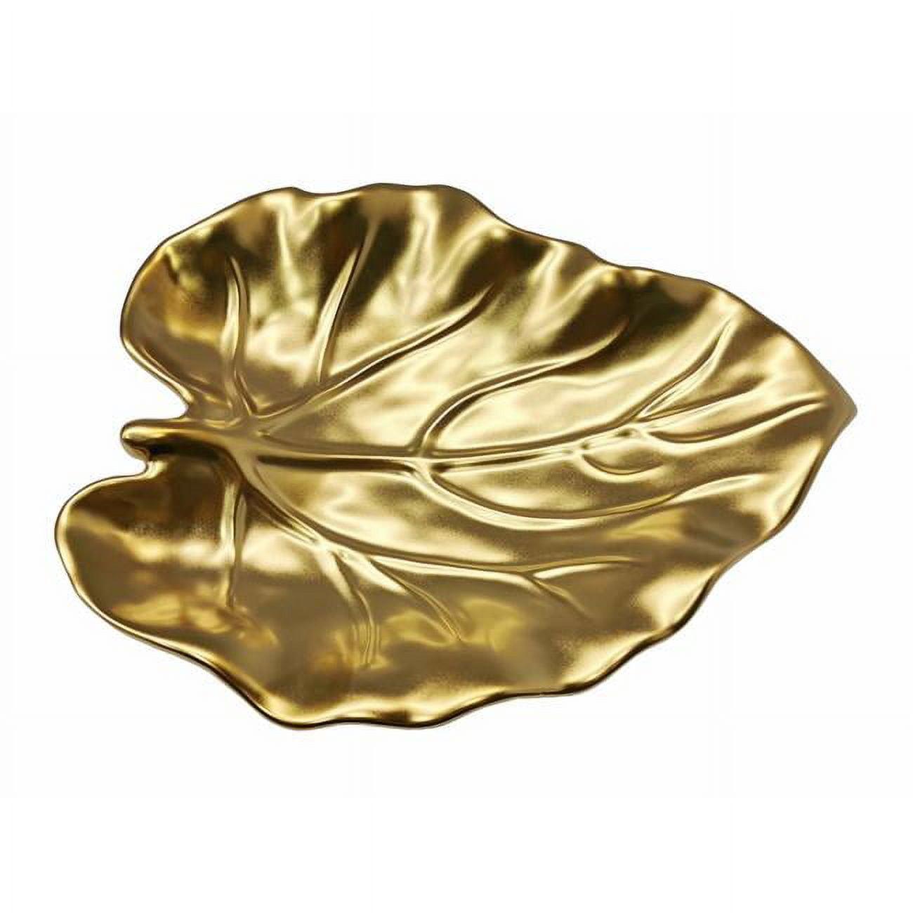 Gold Ceramic Leaf-Shaped Serving Plate, 9-inch