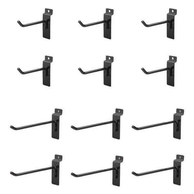 Black Metal Slatwall Hooks with Stabilizer Clips, Set of 12