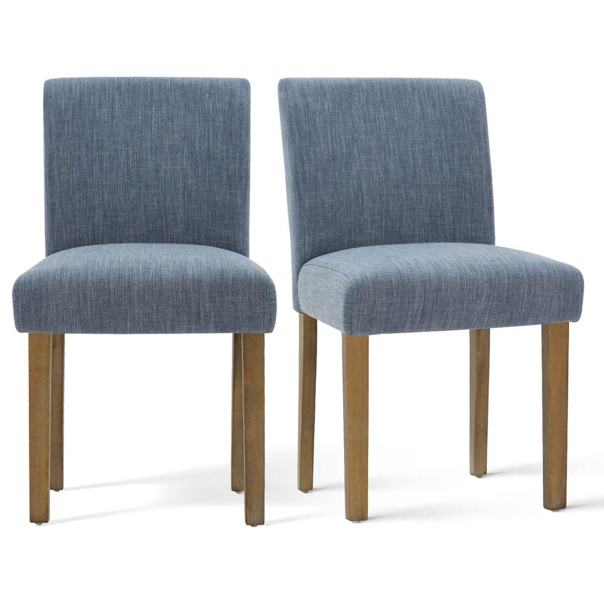 North Linen Dining Chairs Set Of 2,Blue Upholstered Parsons Chairs With Rubberwood Legs-Maison Boucle