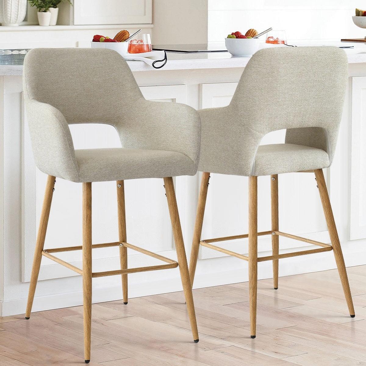 Atlanta Counter Height Bar Stools Set of 2 with Back and Armrest, Linen Fabric Upholstered Accent Barstools-Maison Boucle