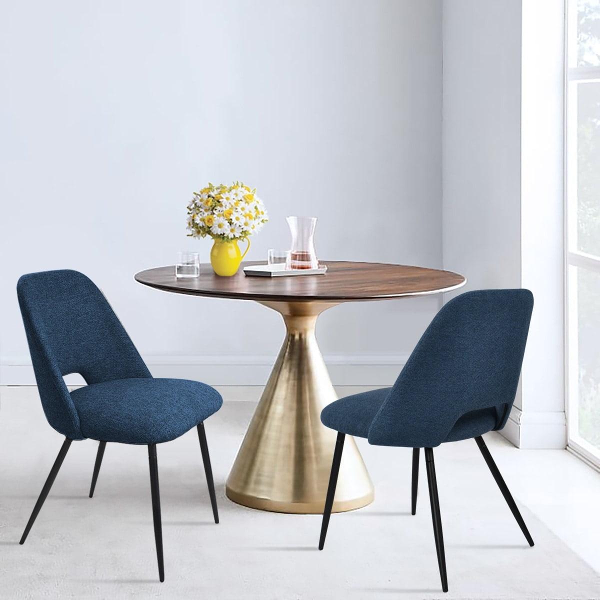 Edwin 21.6" Wider Seat Blue Upholstered Dining Chairs Set Of 2,Modern Kitchen Armless Dining Chair With Black Metal Legs-Maison Boucle