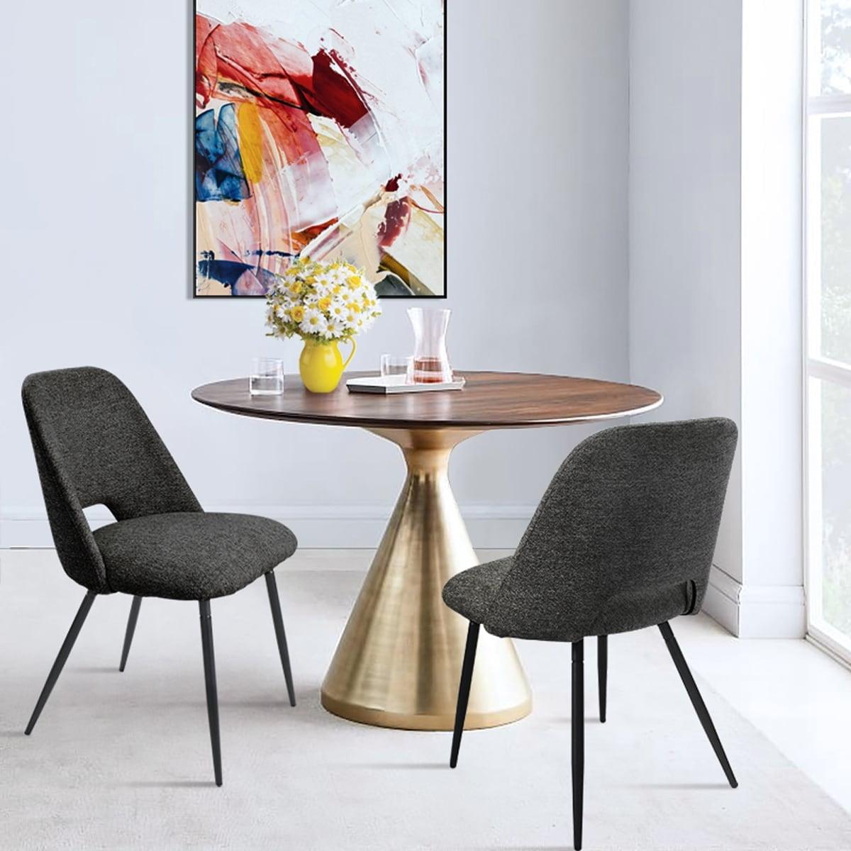 Edwin 21.6" Wider Seat Dark Gray Upholstered Dining Chairs Set Of 2,Modern Kitchen Armless Dining Chair With Black Metal Legs-Maison Boucle