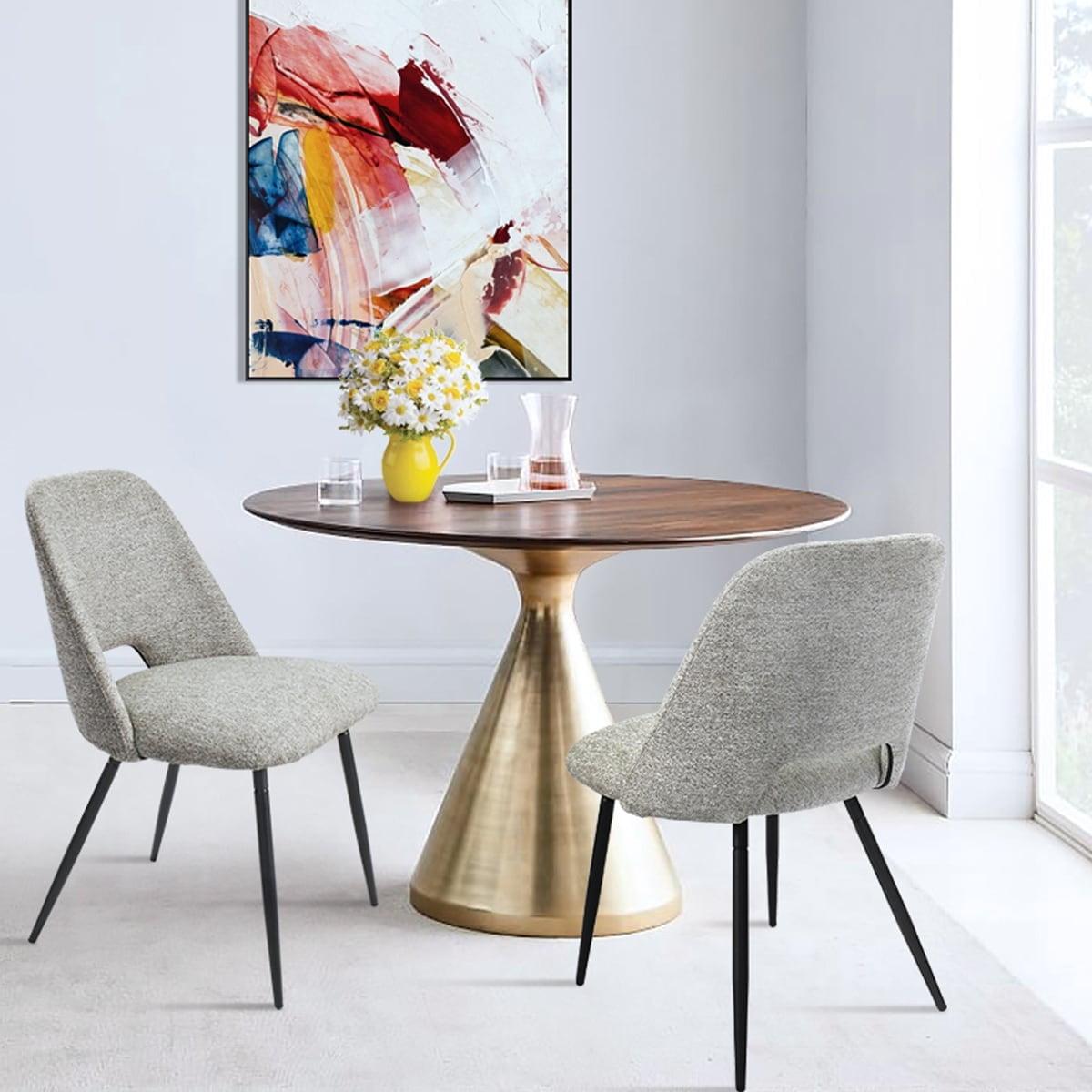 Edwin 21.6" Wider Seat Light Gray Upholstered Dining Chairs Set Of 2,Modern Kitchen Armless Dining Chair With Black Metal Legs-Maison Boucle