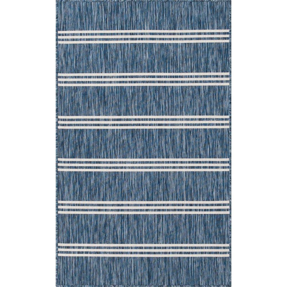 Coastal Charm Blue Stripe Synthetic 3'3" x 5'3" Outdoor Rug