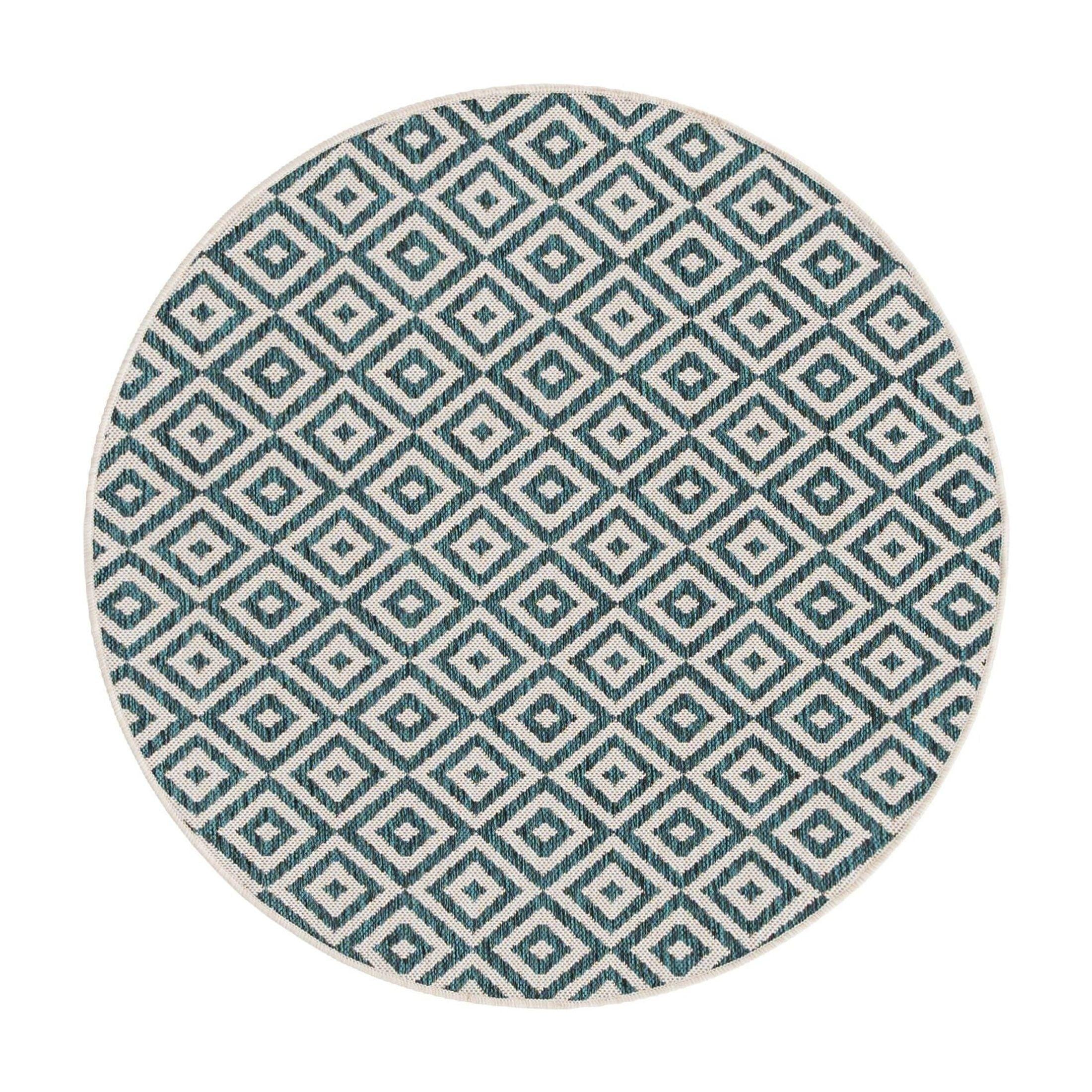 Jill Zarin Outdoor Collection Area Rug - Costa Rica (4' 1" Round Teal/Ivory)