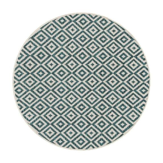 Jill Zarin Outdoor Collection Area Rug - Costa Rica (4' 1" Round Teal/Ivory)