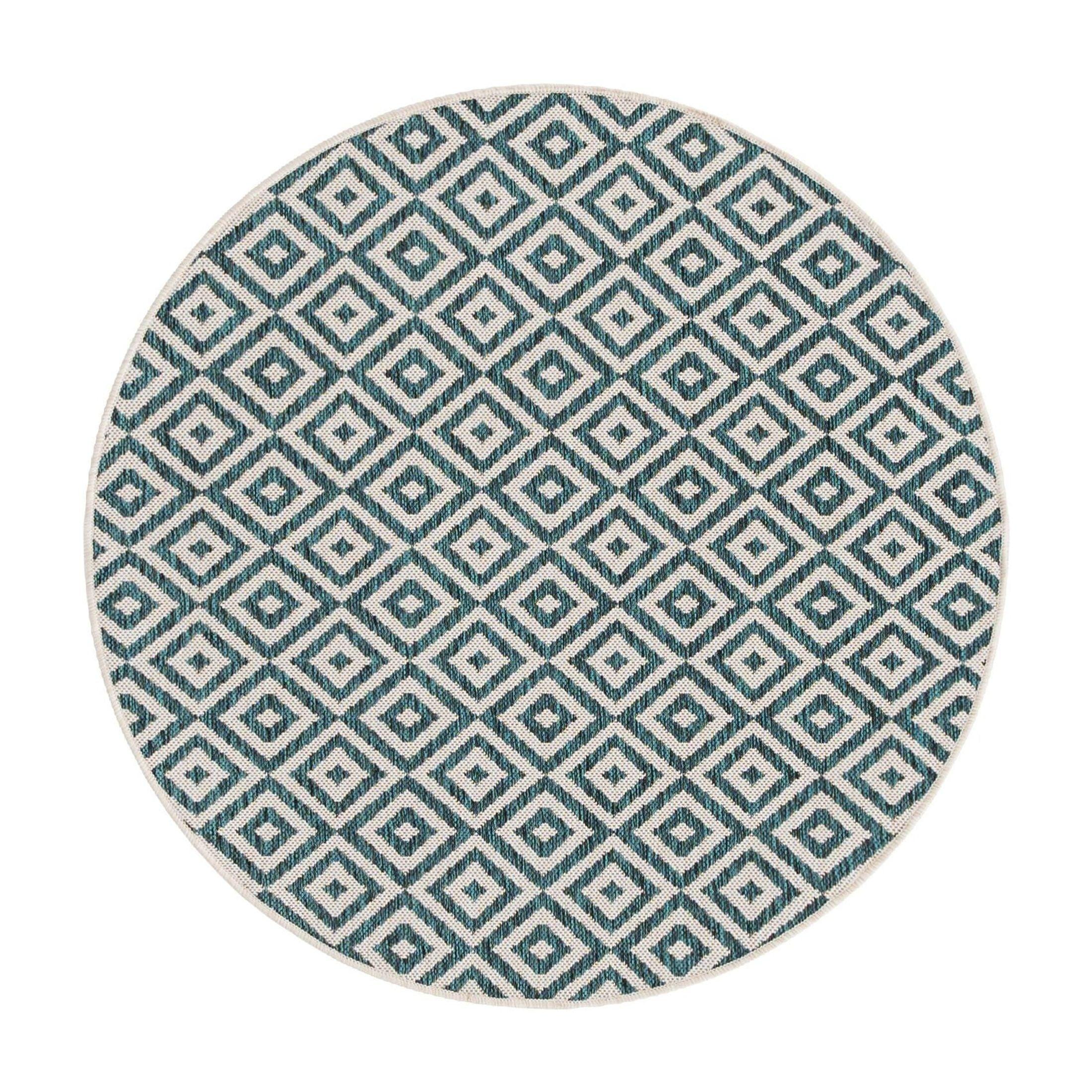 Jill Zarin Outdoor Collection Area Rug - Costa Rica (4' 1" Round Teal/Ivory)
