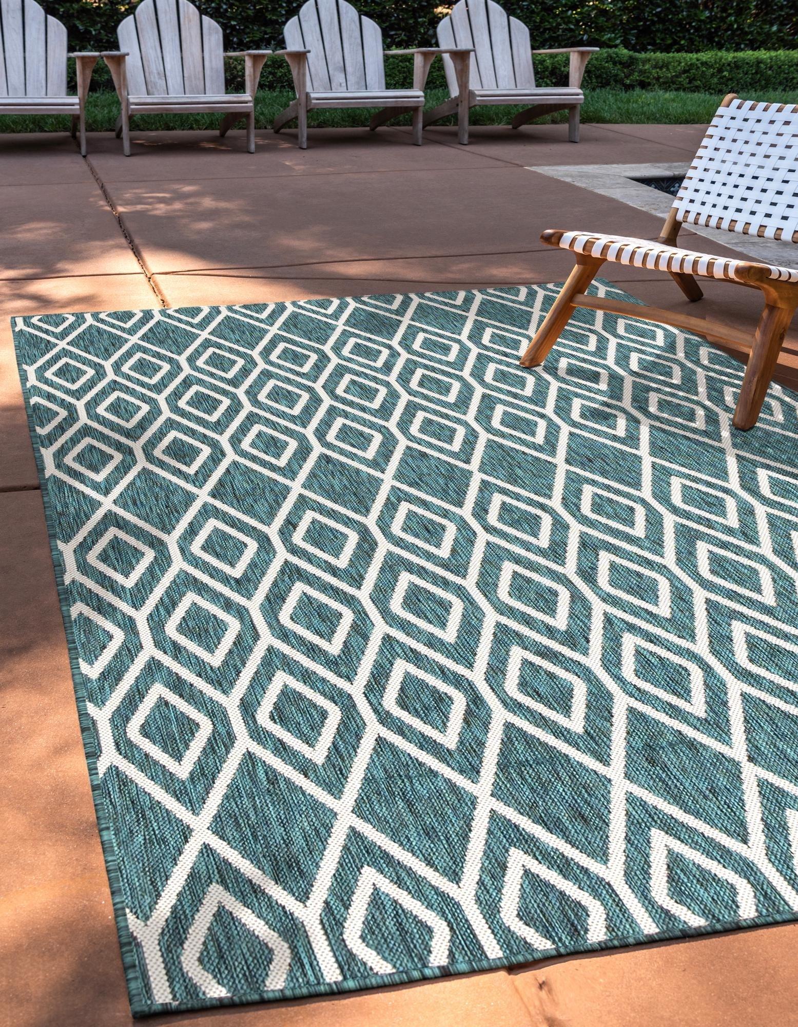 Jill Zarin Outdoor Collection Area Rug - Turks and Caicos (2' x 3' 1" Rectangle Teal/Ivory)