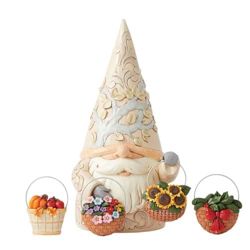 Handcrafted Beige and Gray Resin Gnome Statue with Interchangeable Baskets