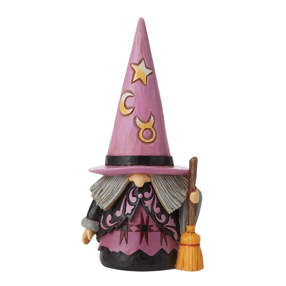 Purple Resin Witch Gnome Figurine with Broom, 8 Inch