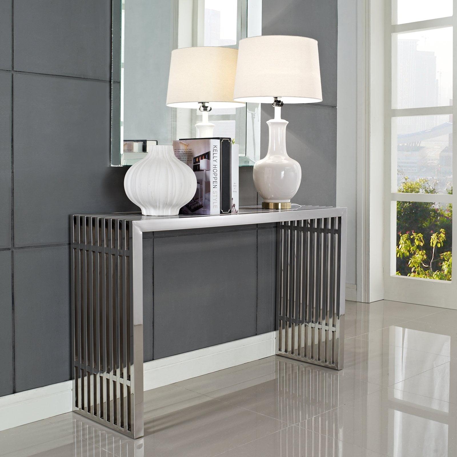 Stainless Steel Modern Gridiron Console Table by Modway