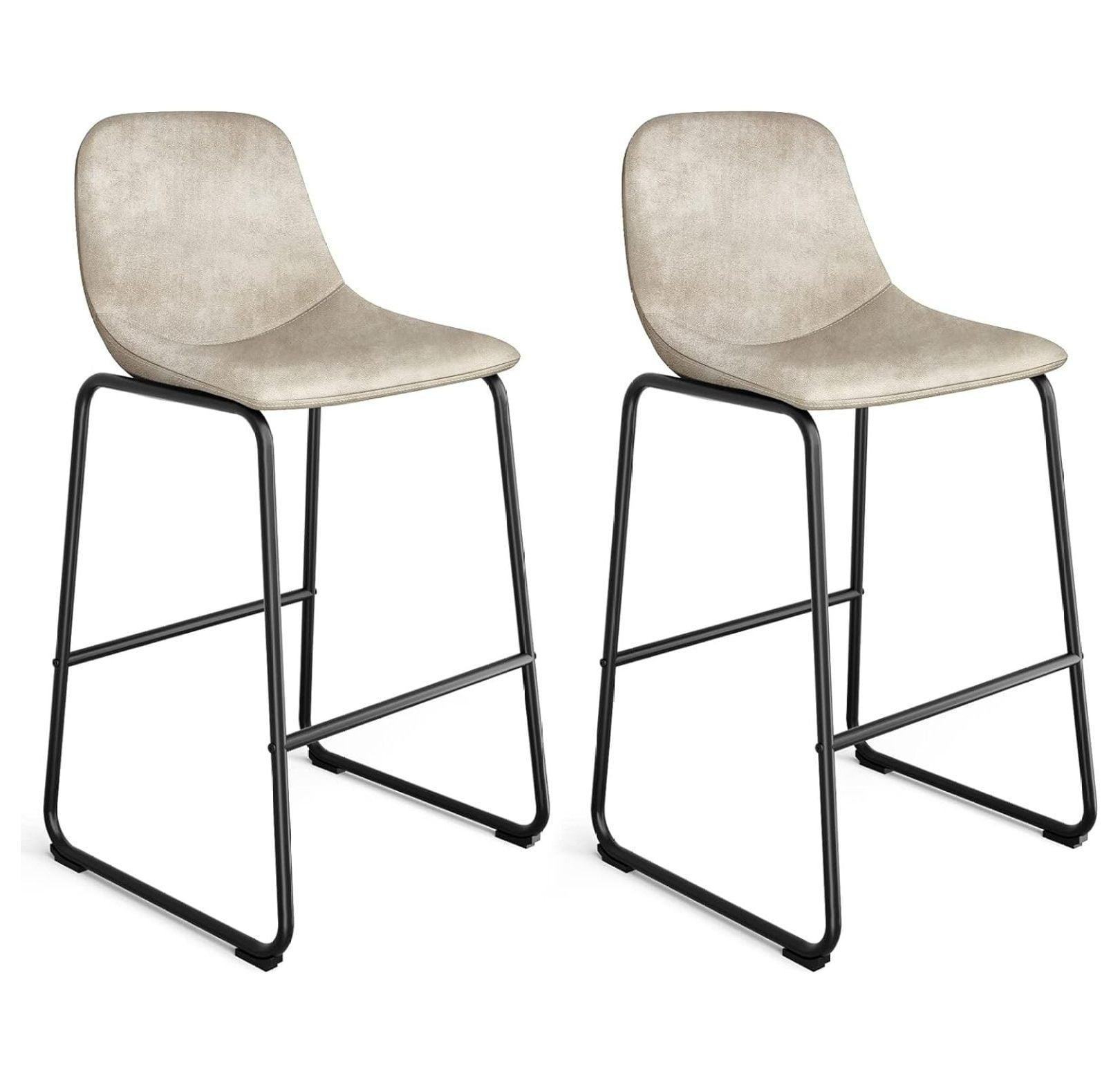 Beige Upholstered 30'' Bar Stools with Stainless Steel Legs, Set of 2