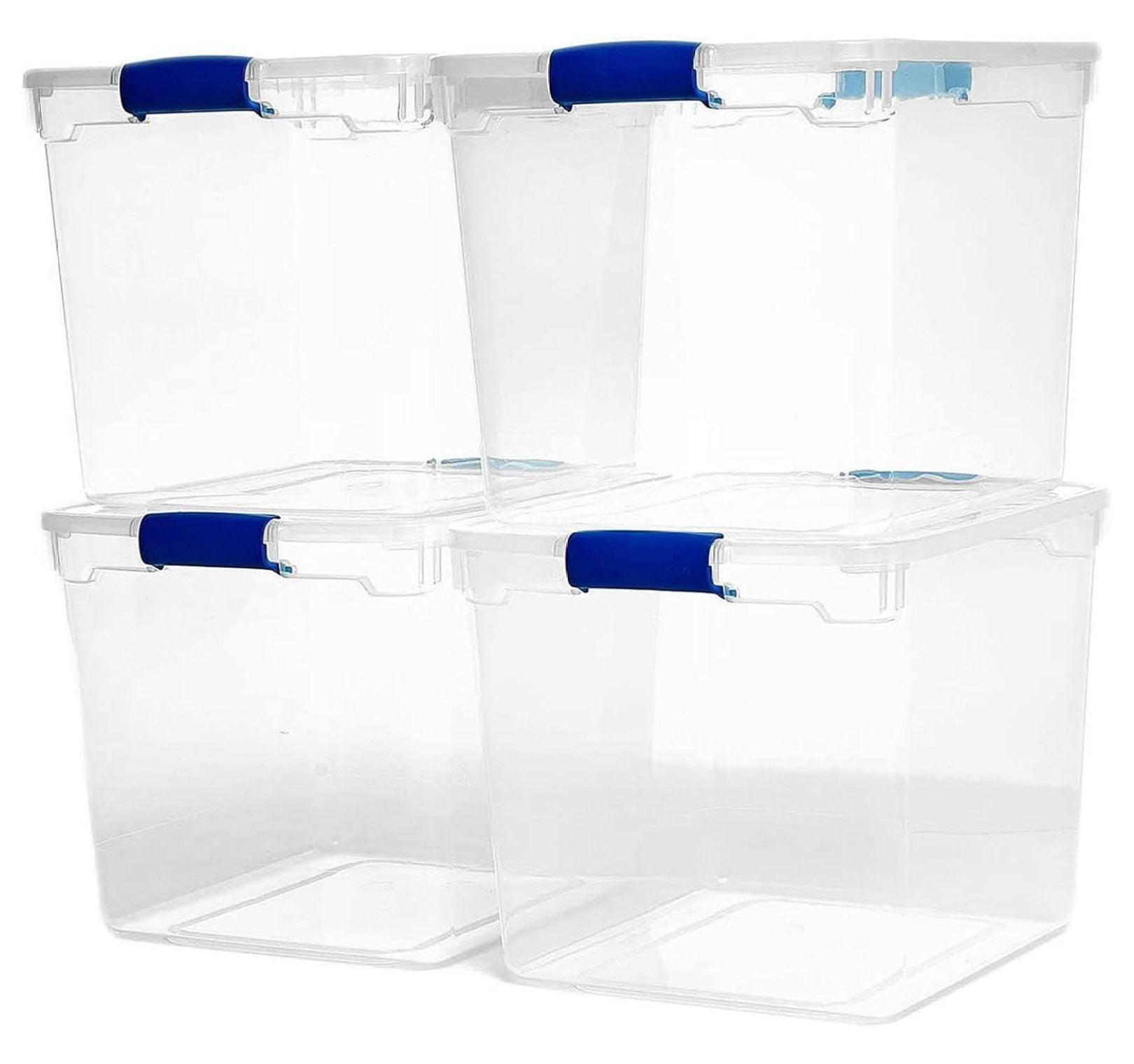 31-Quart Clear Plastic Stackable Storage Bins with Blue Lids