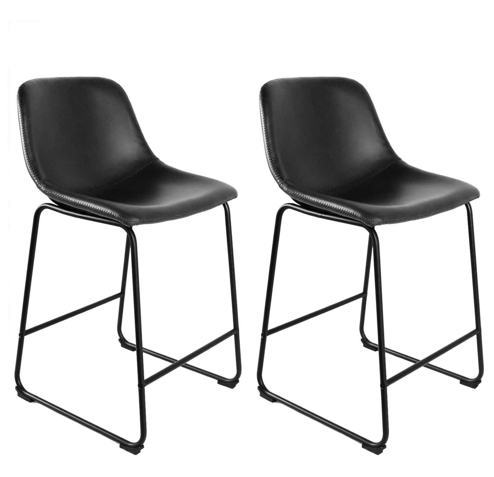 Jiowenm Counter Height Bar Stools Set of 2, Counter Stool with Back, Modern Faux Leather Barstools with Metal Legs and Footrest, Dining Chairs for Home Kitchen Island, Support 500 lbs, Black