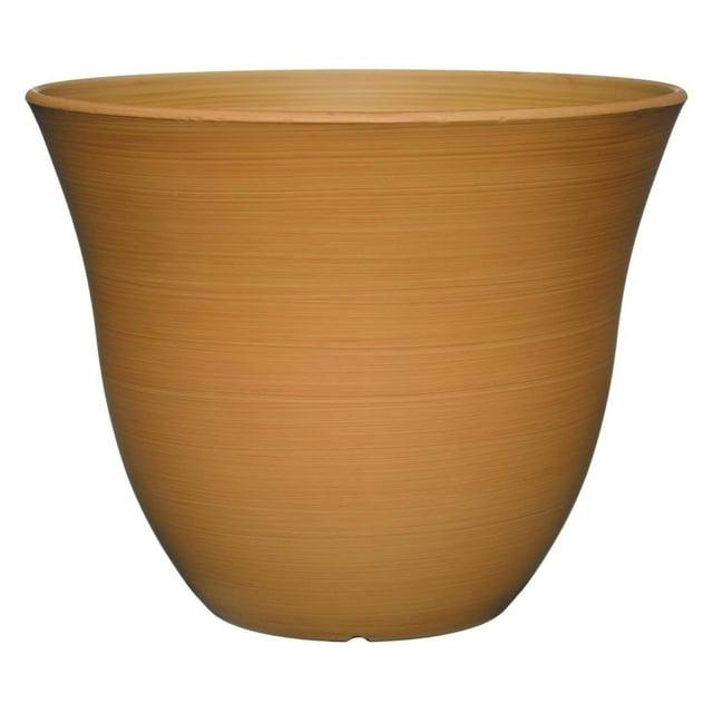 Classic Home and Garden Indoor/Outdoor Round Honeysuckle Resin Flower Pot Planter, Bamboo Brown, 15in