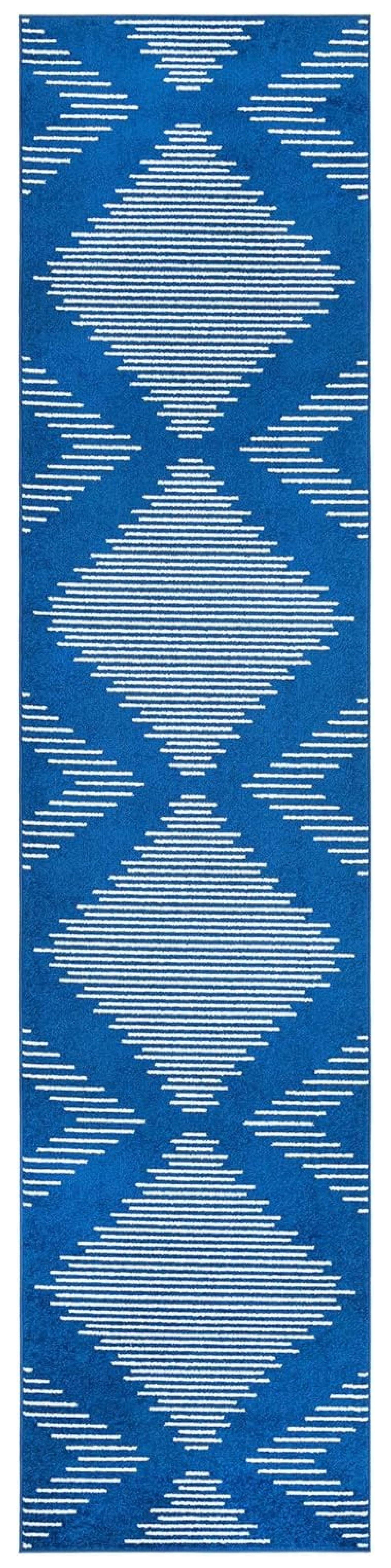 Kai Navy Blue Geometric Synthetic Runner Rug