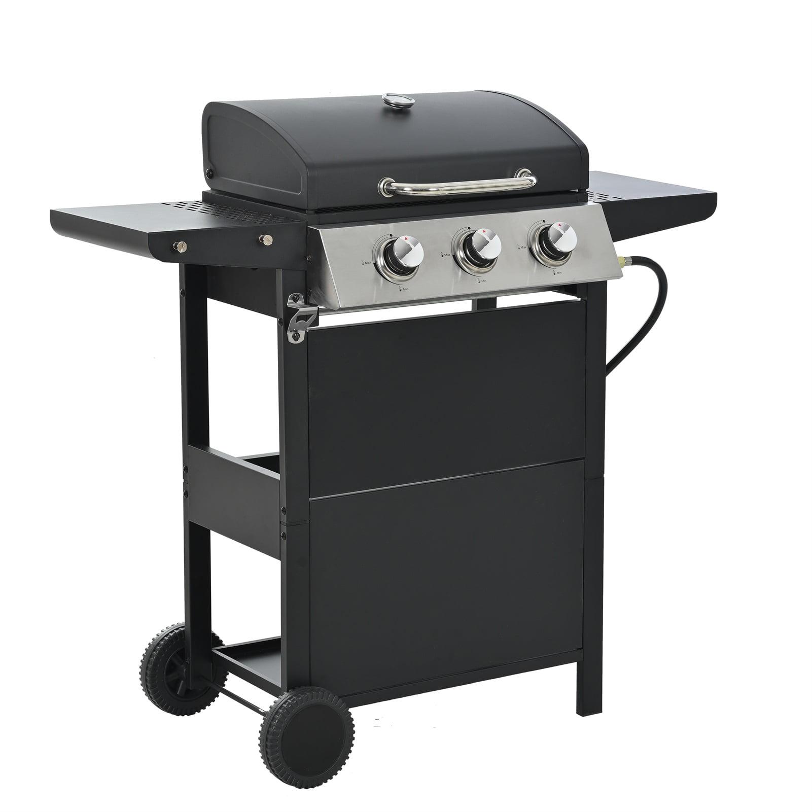 3-Burner Propane Gas Grill, 25,650 BTU Stainless BBQ For Patio Garden |Outdoor Grill with Two Side Shelves, Wheels and Bottle Opener