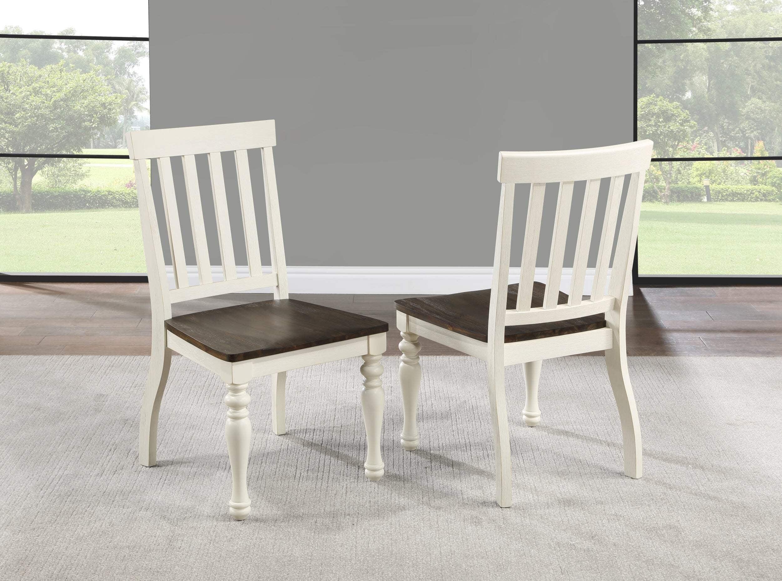 White and Mocha High Back Wood Side Chair Set