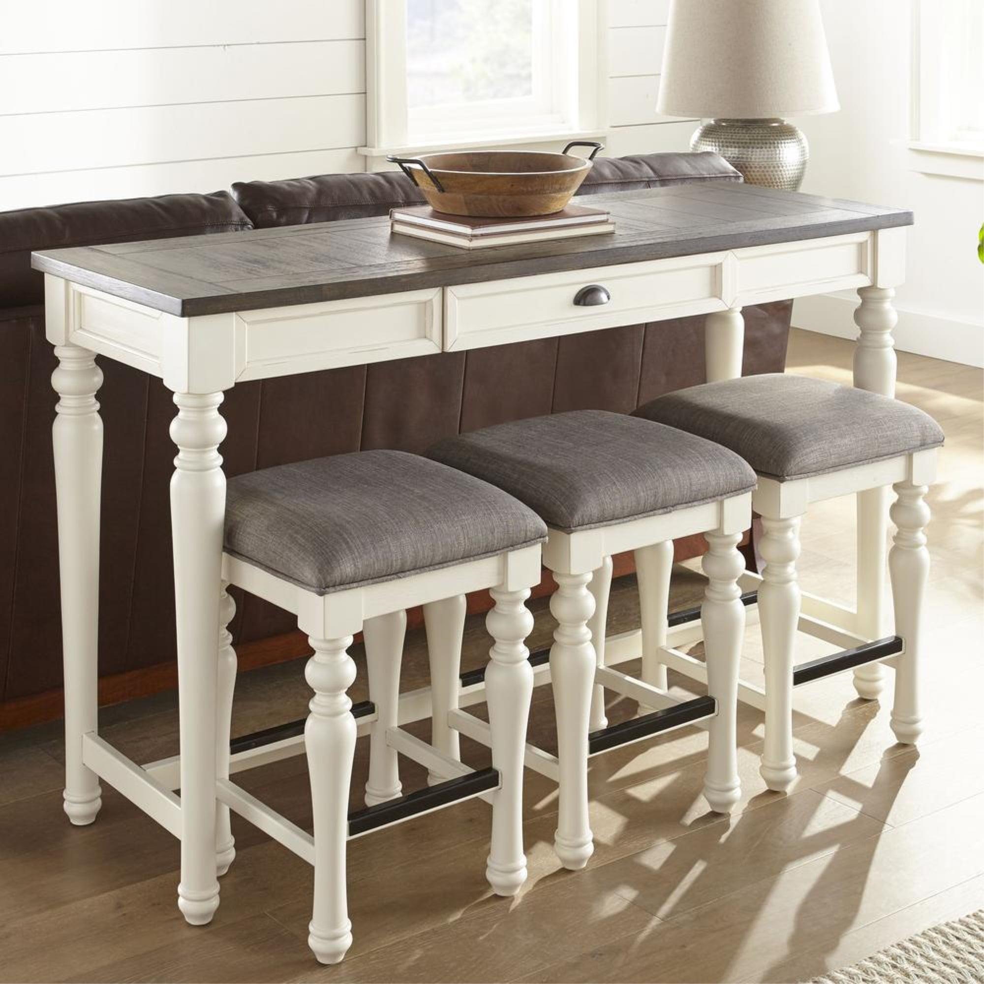 4pc Joanna Sofa Bar Set Ivory/Mocha - Steve Silver Co.: Farmhouse Style, Linen-Look Stools, Storage Drawer