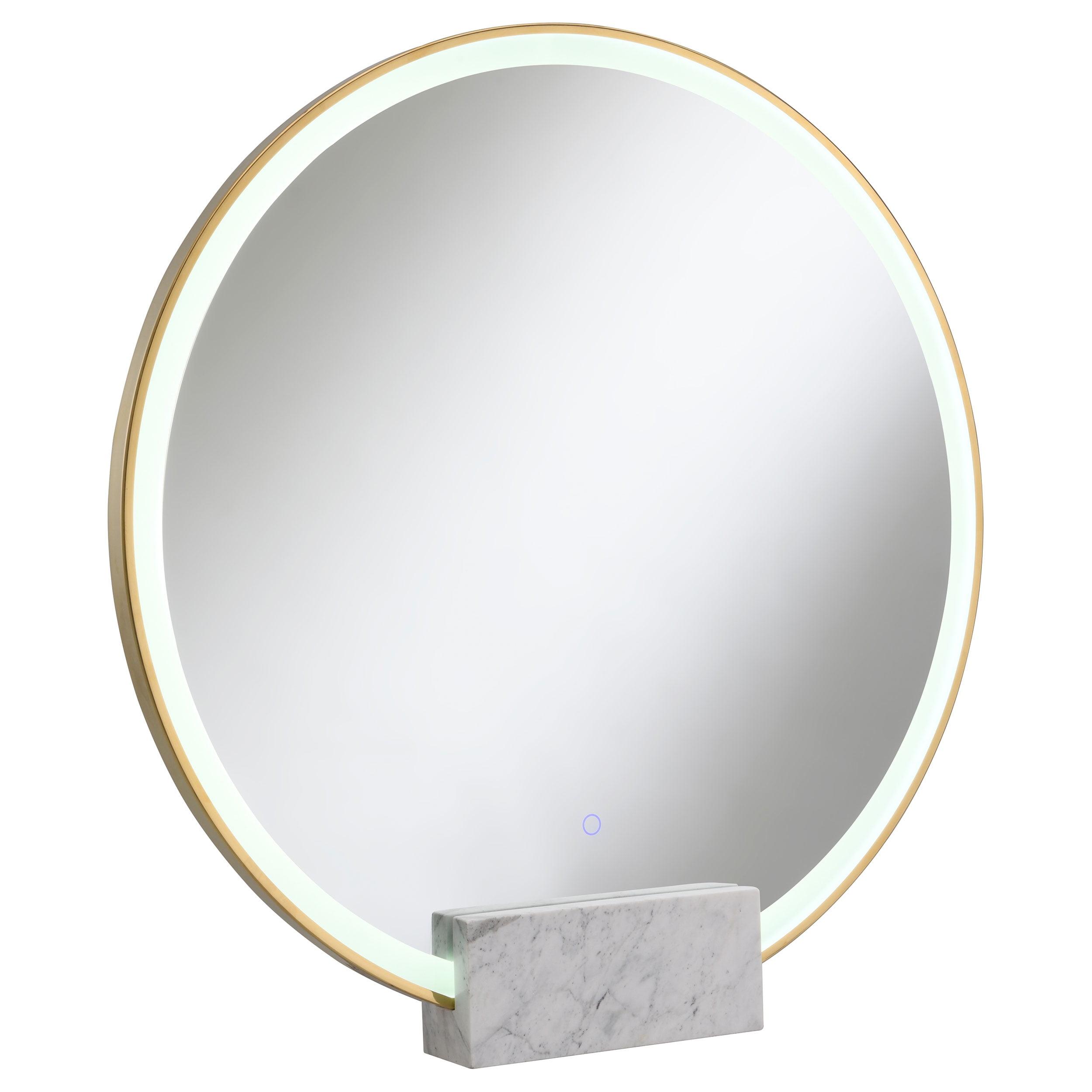 Jocelyn Round Gold LED Vanity Mirror with Marble Base