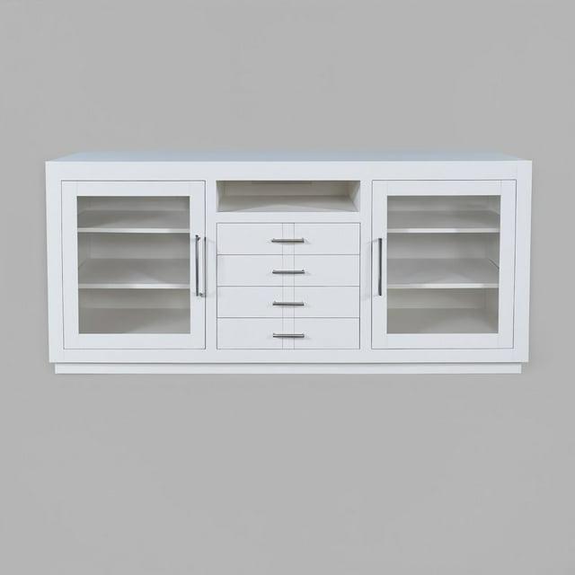 Jofran 70" Contemporary Media Console with Tempered Glass Doors, Drawers and Shelves