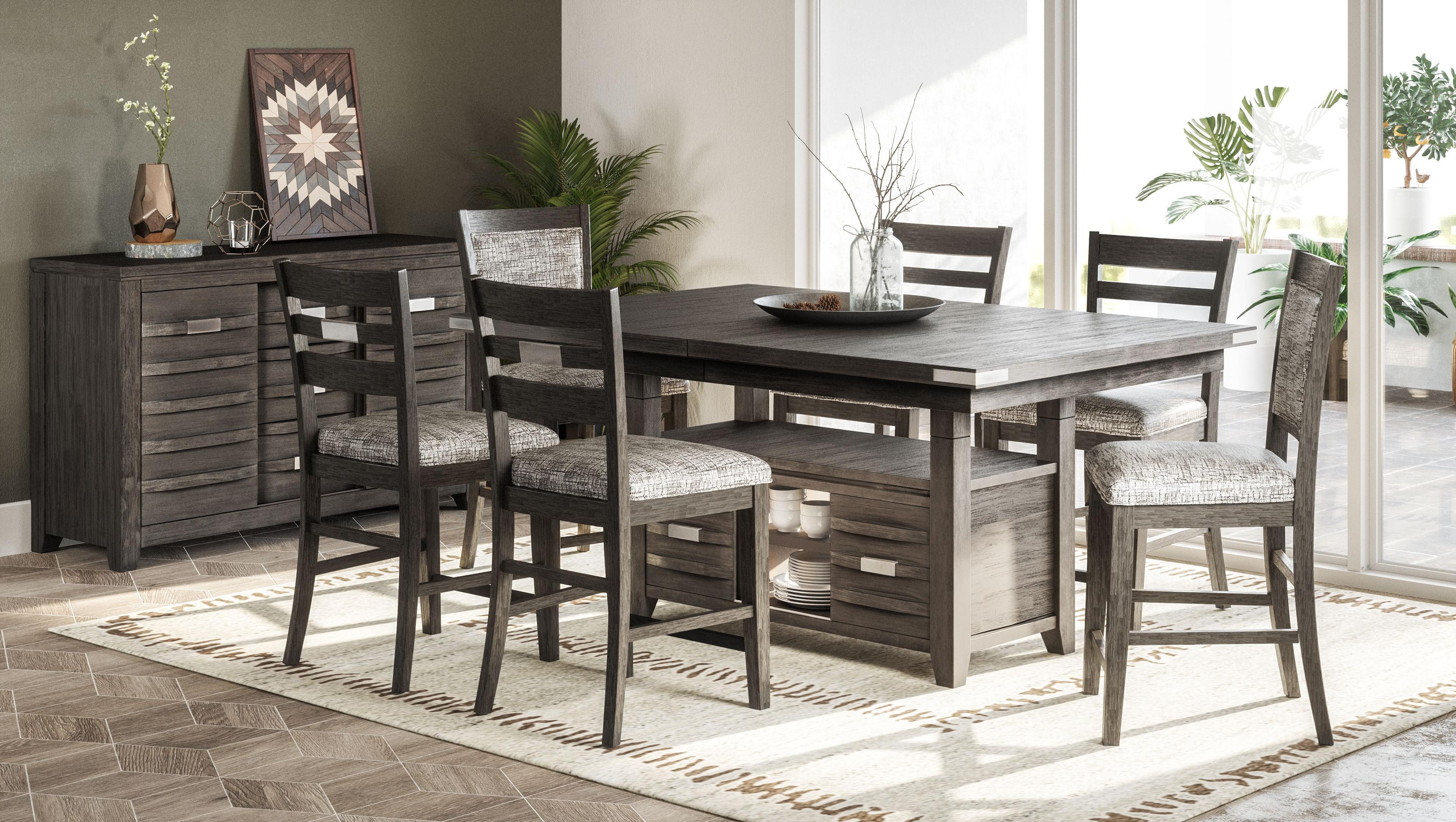 Brushed Gray Acacia Wood Extendable Counter Height Dining Table