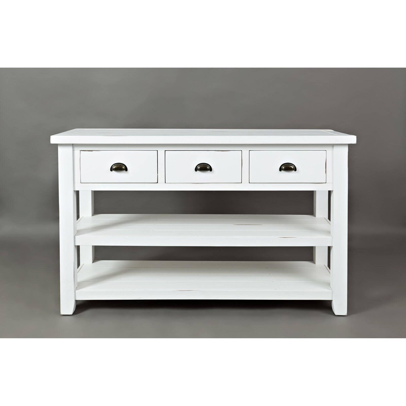 Transitional Rectangular White Wood Sofa Table with Storage