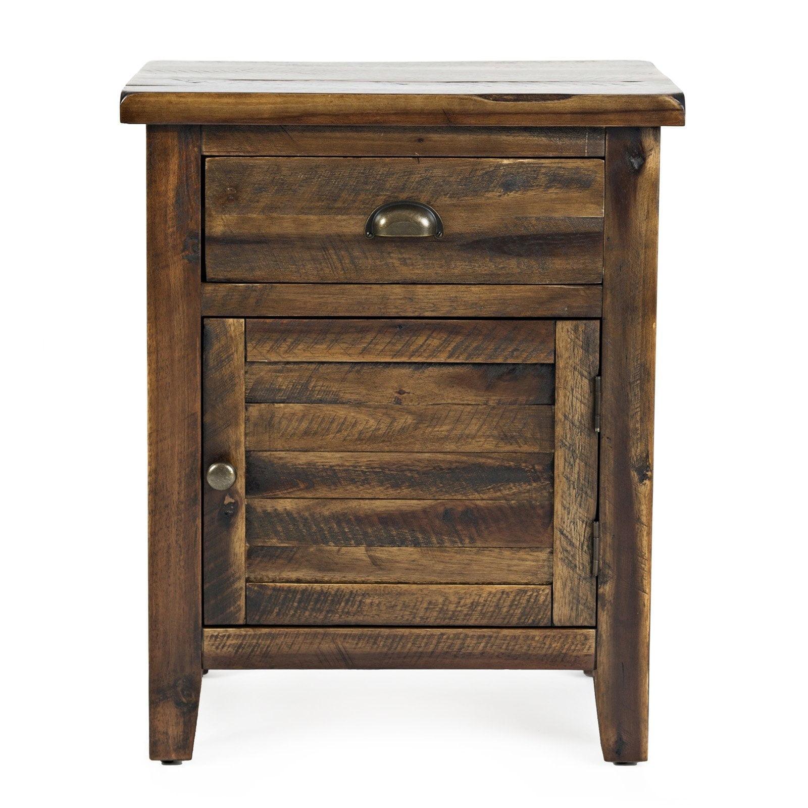 Jofran Artisan's Craft Rustic Farmhouse Distressed Solid Wood Accent Table with One Door and Storage Drawer