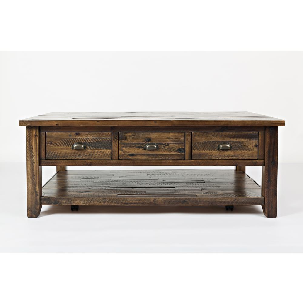 Rustic Brown Acacia Rectangular Coffee Table with Storage