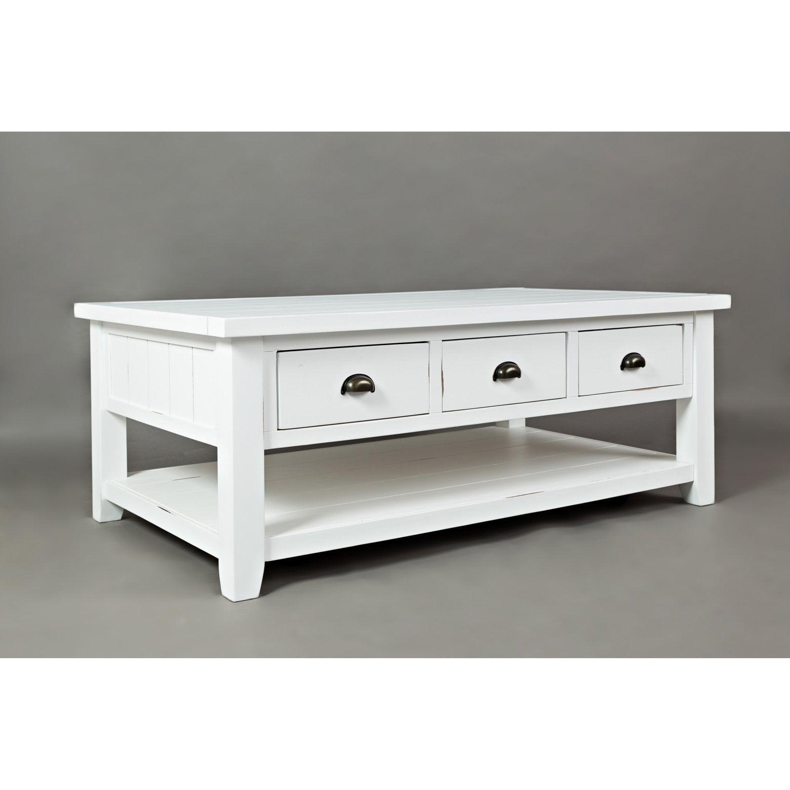 Transitional White Wood Rectangular Coffee Table with Storage