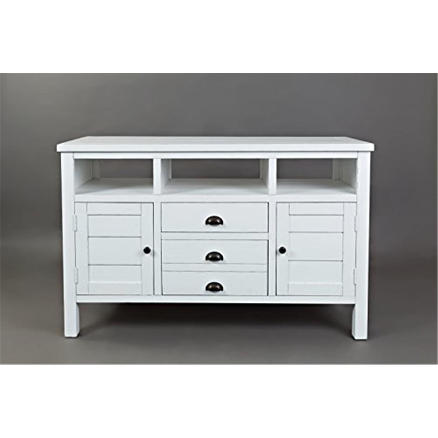 Weathered White 50" Transitional Media Console with Cabinet