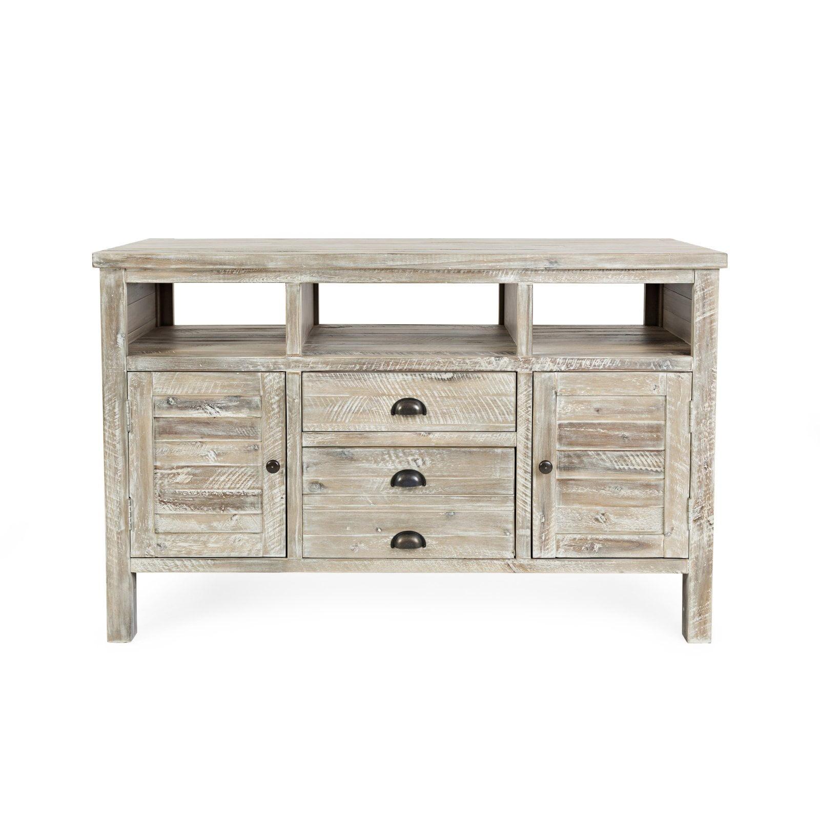 Rustic Farmhouse 60" Gray-Brown Distressed Acacia Media Console with Cabinet