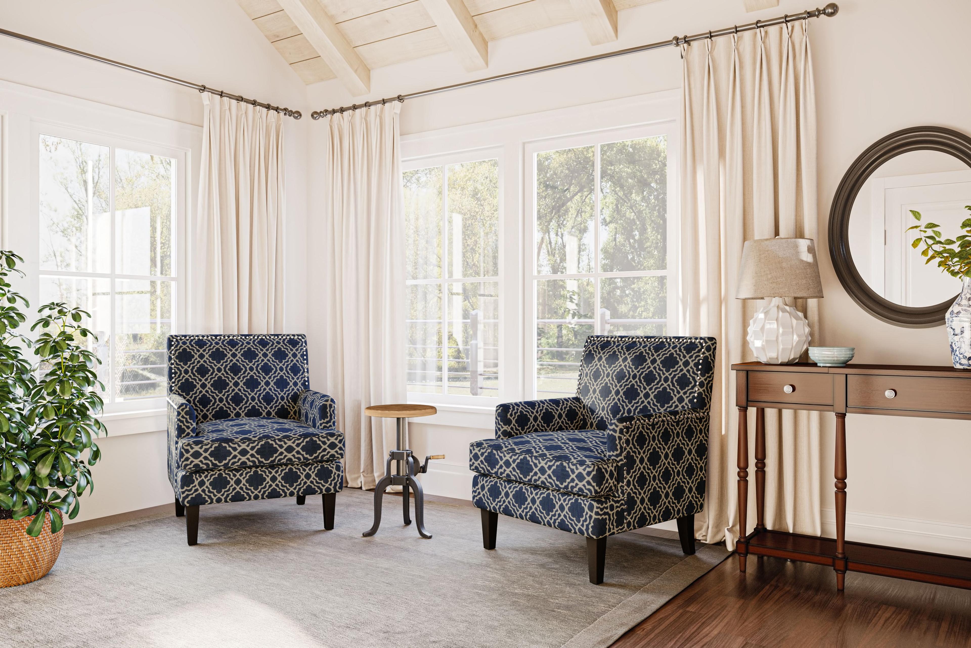 Marine Blue Wood Transitional Accent Chair