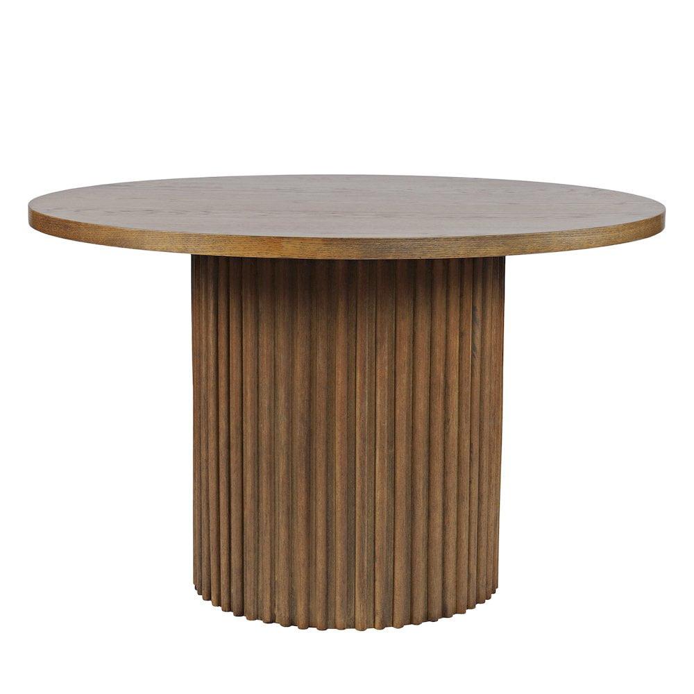 Auden Round Walnut Mid-Century Modern Fluted Pedestal Dining Table