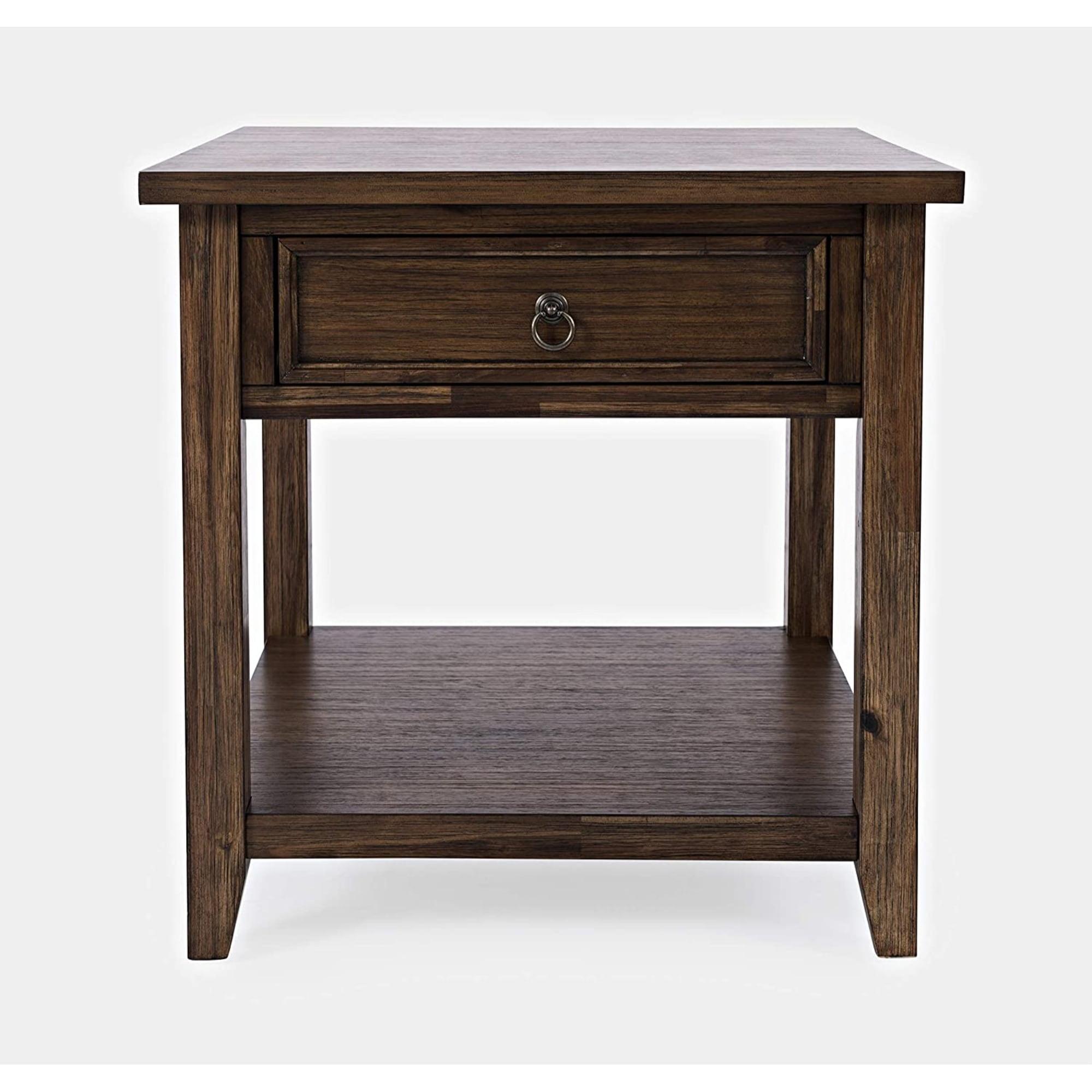 Bakersfield Brown Wood Square End Table with Storage Drawer