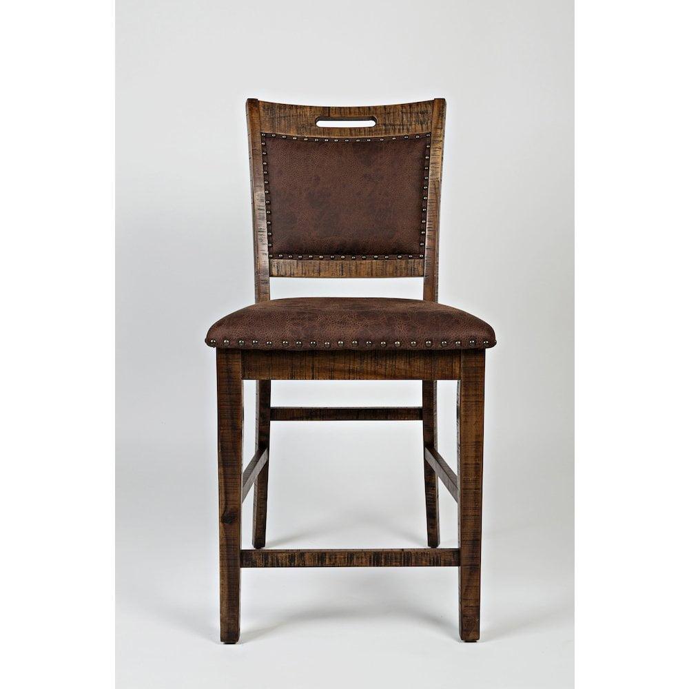 Rustic Brown Wood and Leather Counter Stool Set