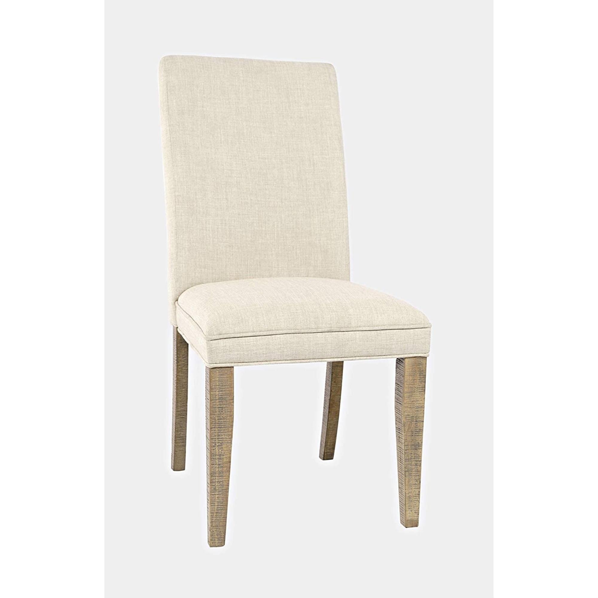 Cream Linen and Rustic Pine Upholstered Parsons Side Chair