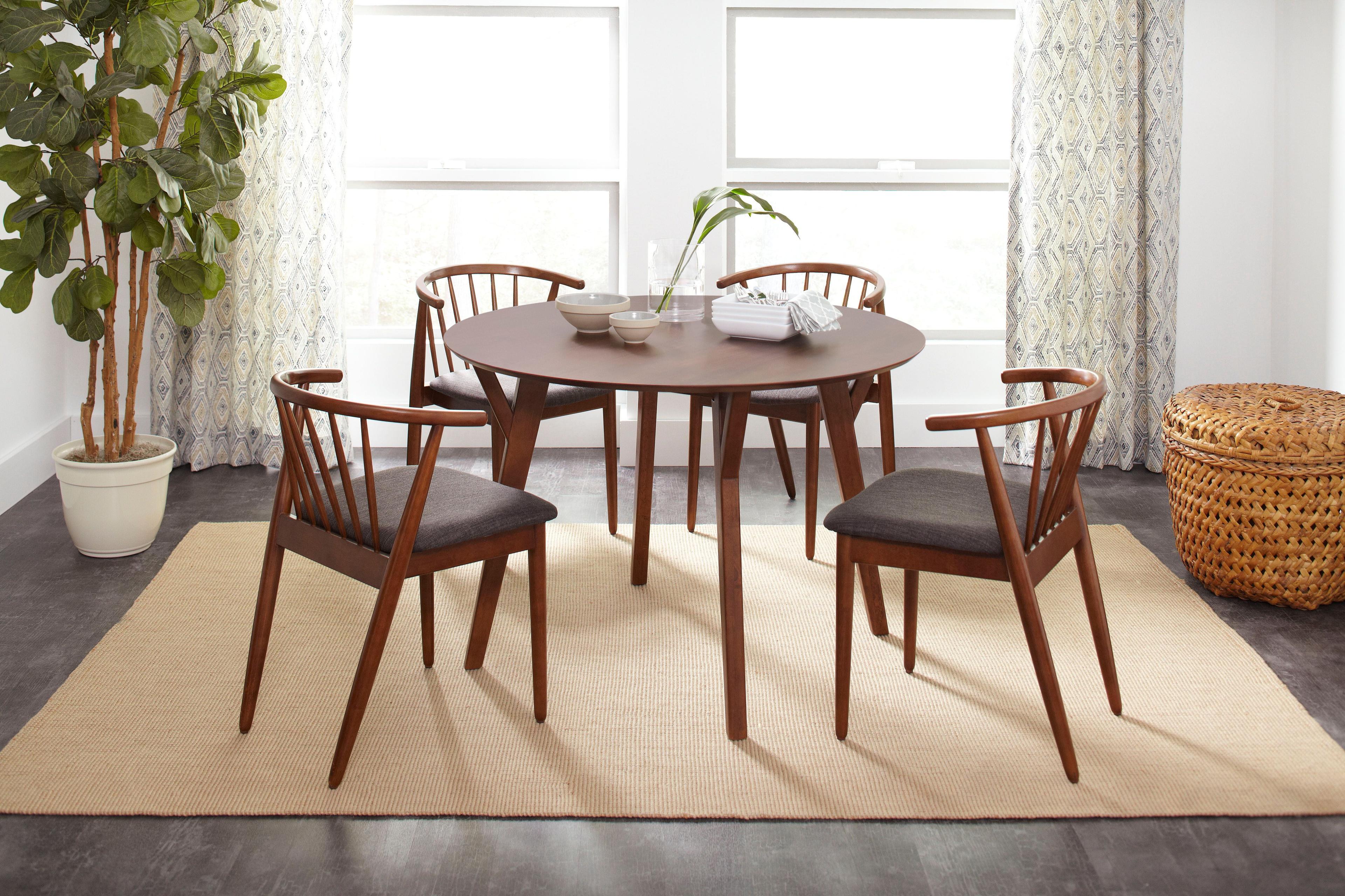 44" Brown Walnut Mid-Century Modern Round Dining Table