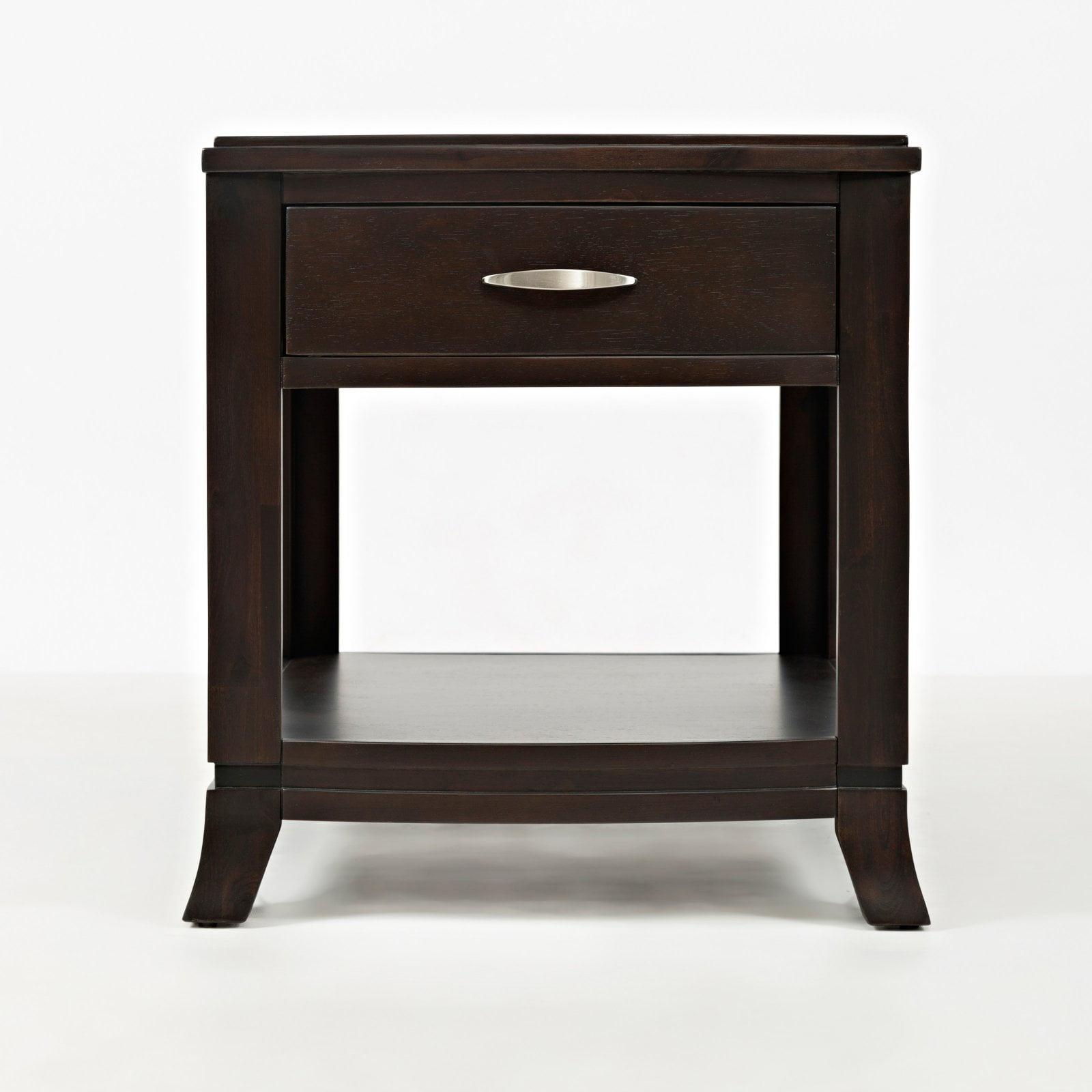 Dark Merlot Acacia Wood End Table with Storage