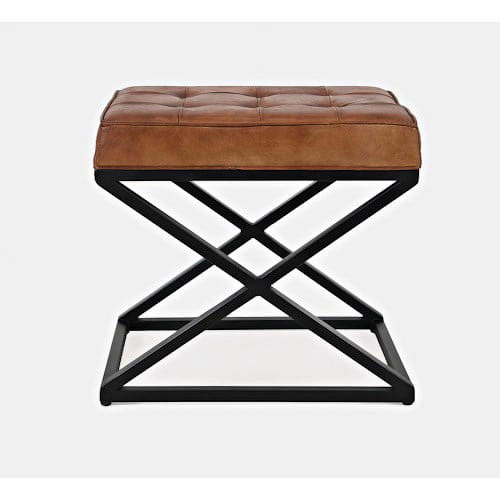 Industrial Genuine Distressed Leather Tufted Ottoman Stool