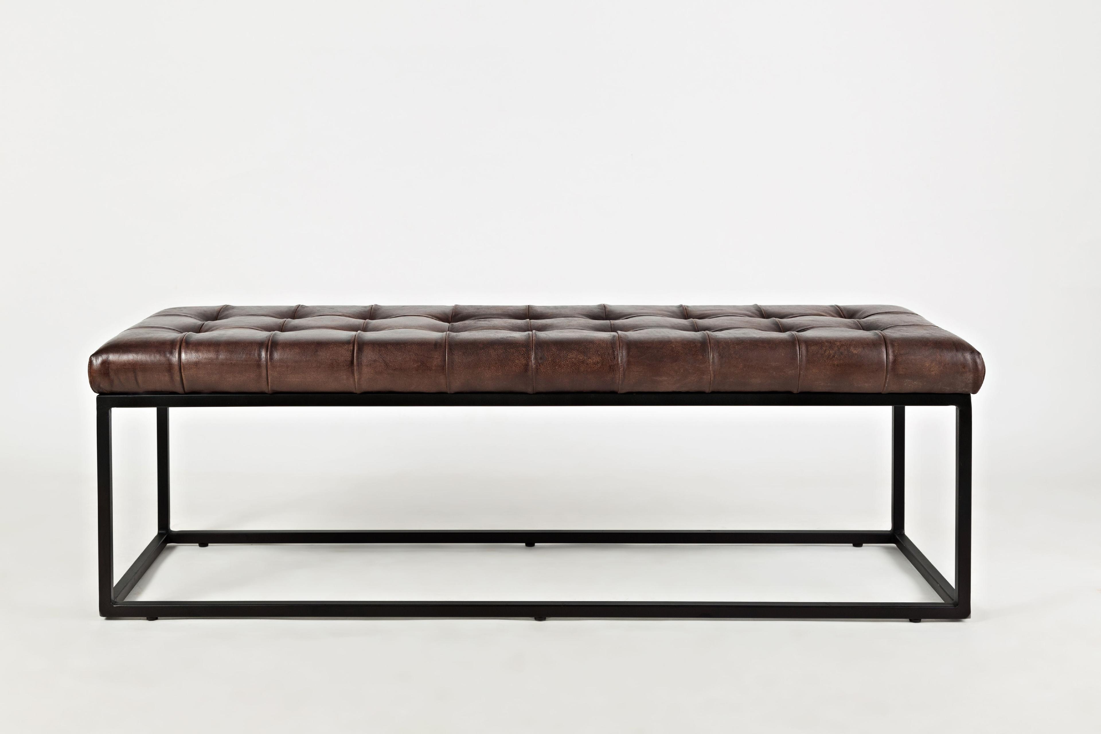 Global Archive 55" Genuine Distressed Leather Ottoman Bench