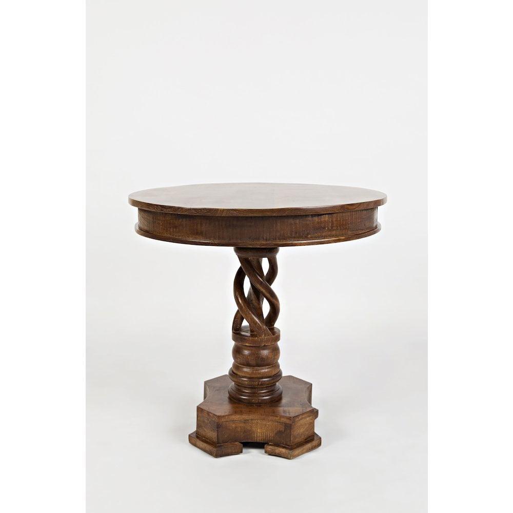 Jofran Global Archive Hand Carved Solid Mango Wood Pedestal Table