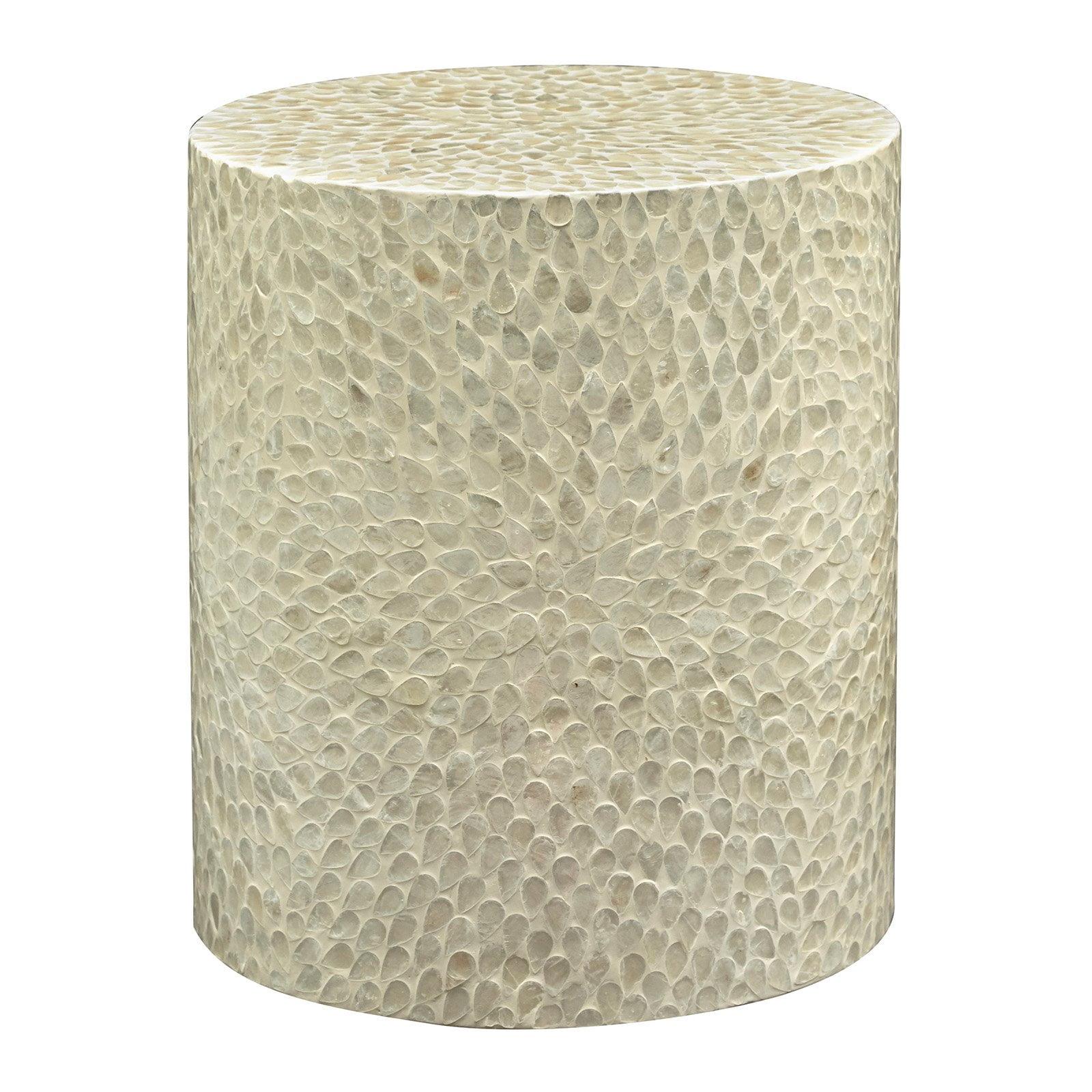 Transitional White Capiz Shell Round Accent Table, 16"