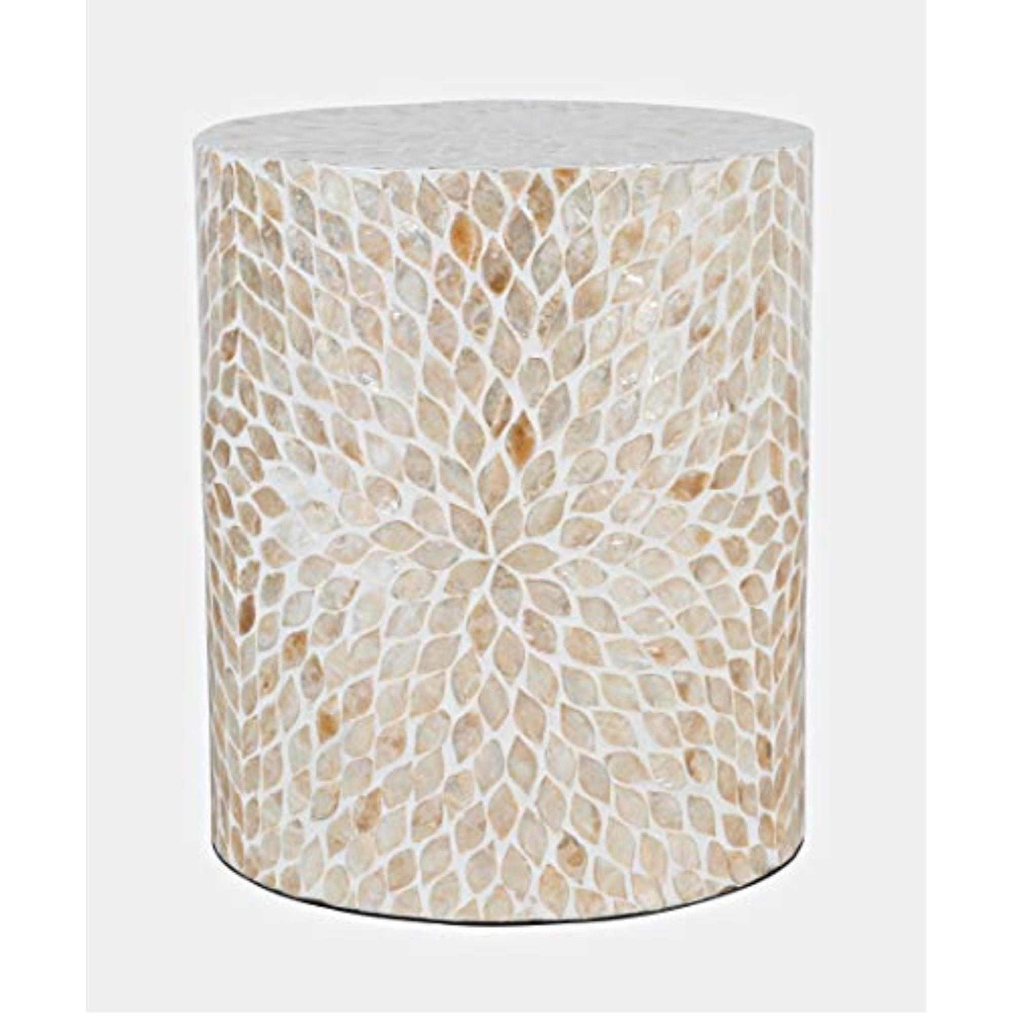 Cream Capiz Shell & Metal Transitional Round Accent Table