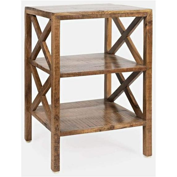 Jofran Global Archive Solid Wood Rustic Modern X-Side Accent Bookcase with Two Shelves