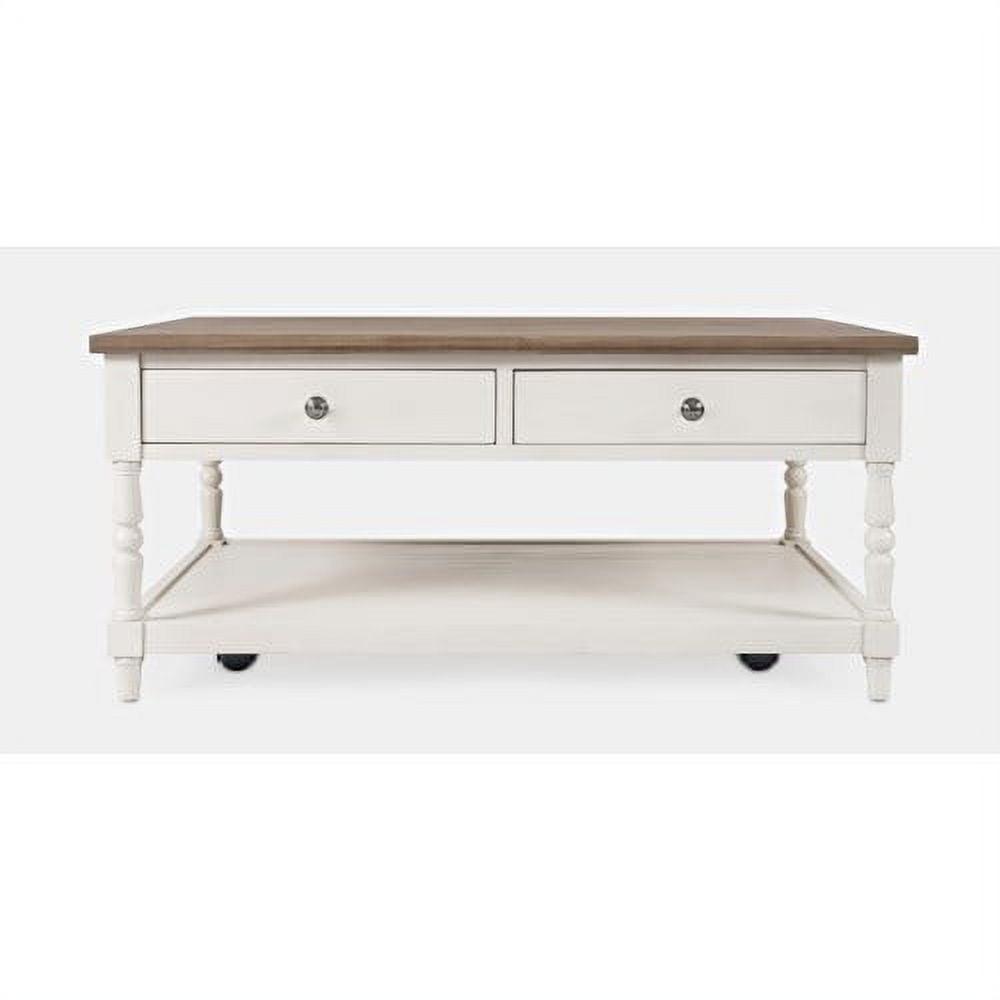 Brown and White Rectangular Wood Coffee Table with Storage