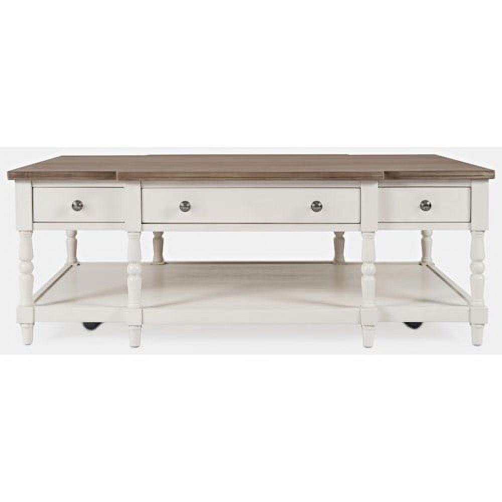 Transitional White and Brown Large Rectangular Wood Coffee Table with Storage