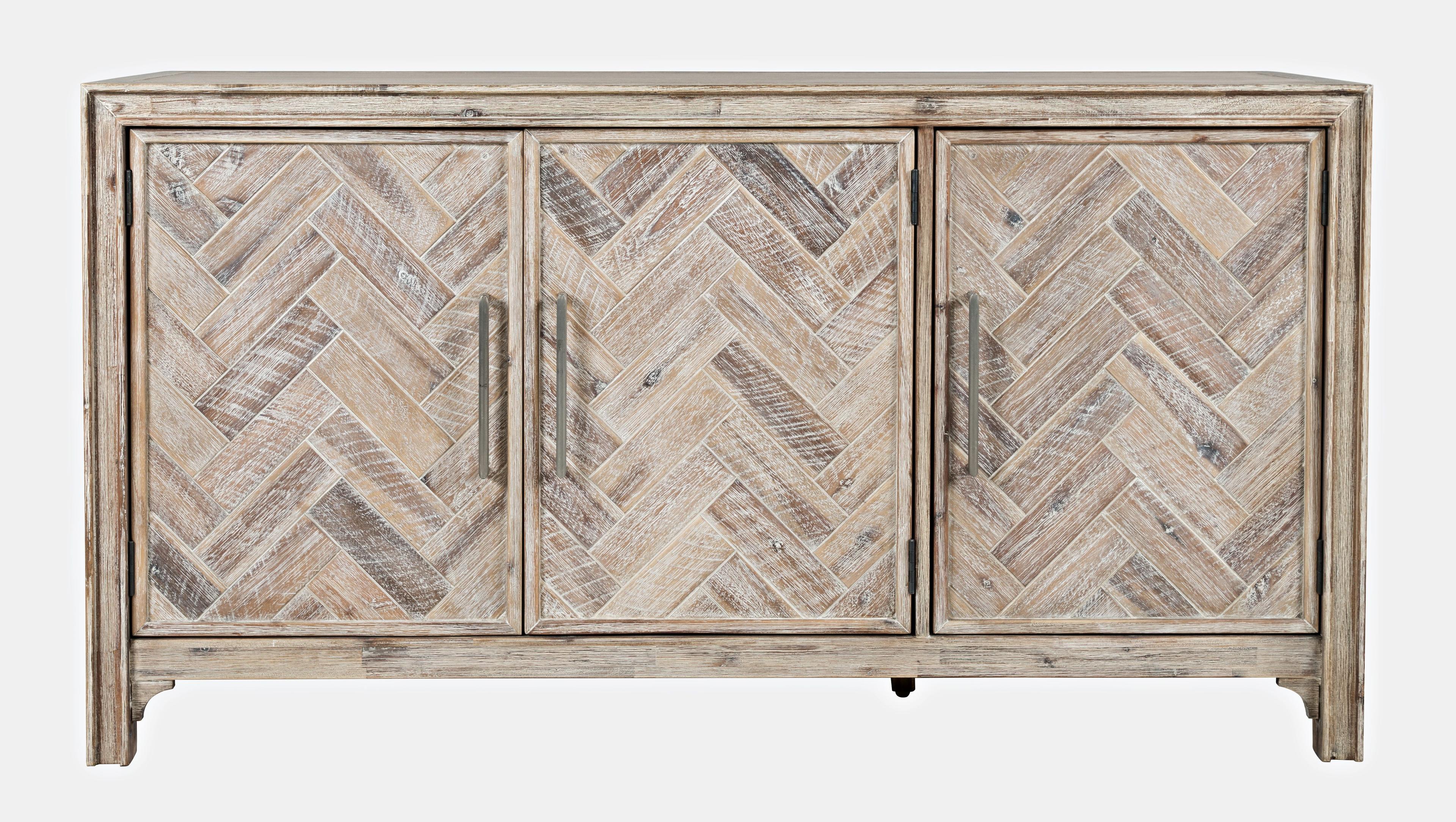 Grey Wash Chevron Pattern 60" Accent Cabinet with Adjustable Shelving