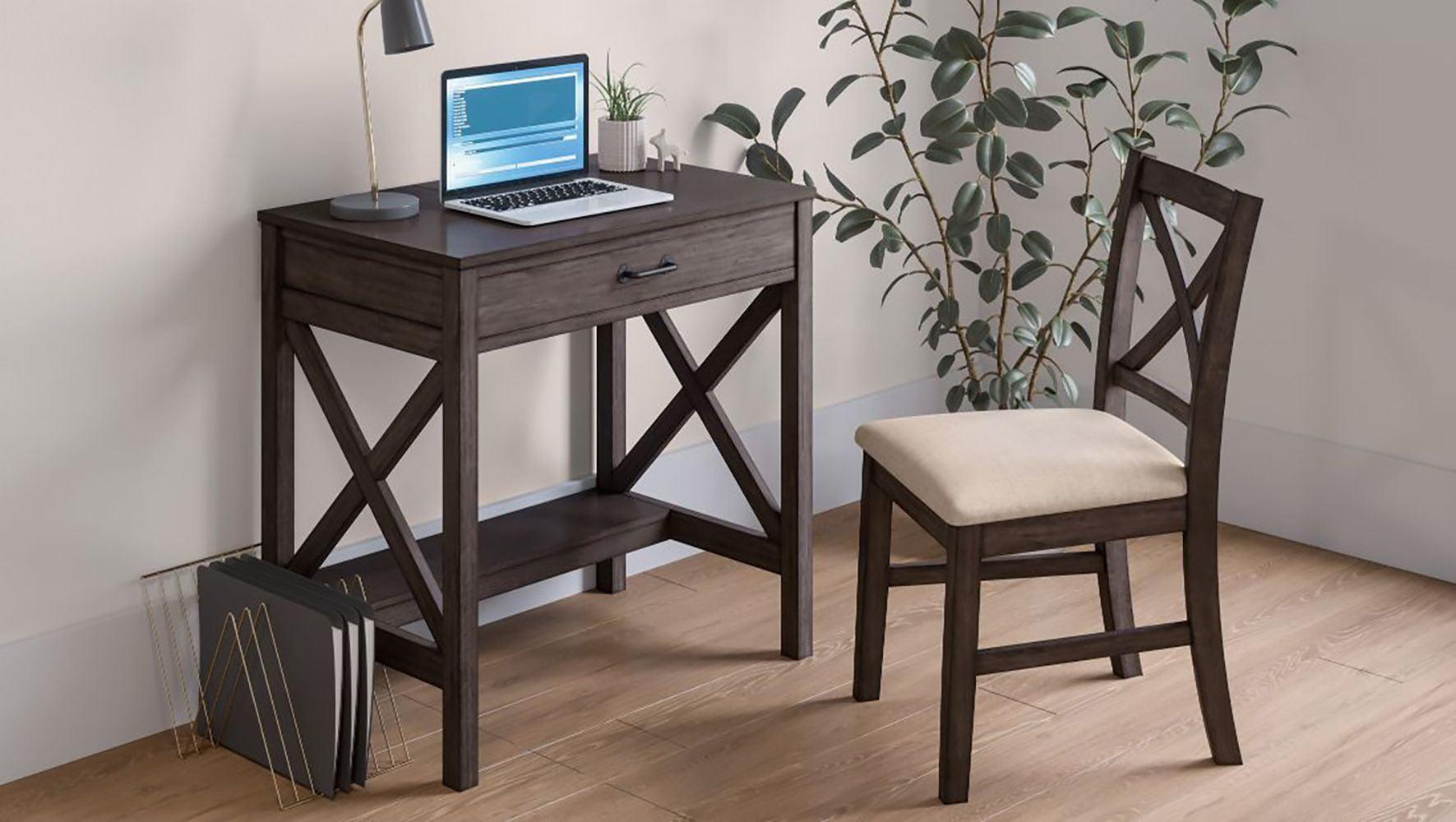 Hobson White Compact Computer Desk with Built-in USB and Power Outlet